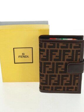 FENDI Zucca Canvas Agenda Day Planner Cover Brown Black Auth fm5048V